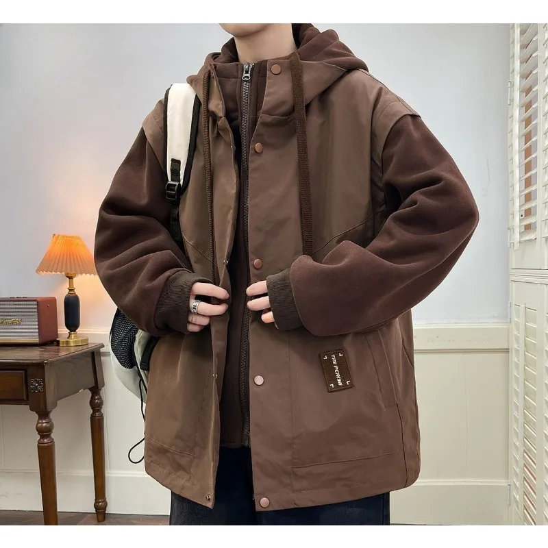 High-end Short Hooded Vacation Two Warm Coats Winter Style To Overcome Fashion Warm Outerwear Men's Thickened Winter New Bread