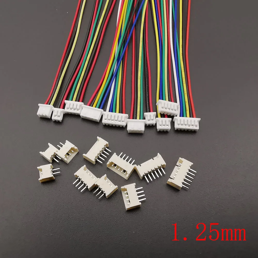 10Sets 1.25mm Pitch Mini Micro JST Connector 2/3/4/5/6/7/8 Pin Male Female JST 1.25 Terminal Socket Wires Length 10CM 15CM