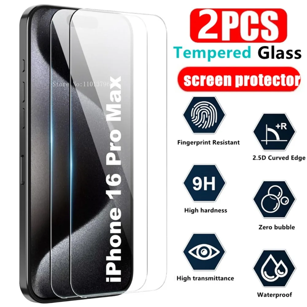 2Packs Tempered Glass Screen Protector for iPhone 16 15 Pro Max 11 12 13 Pro Mini 14 Pro Plus X XR XS Max 6 7 8Plus Glass