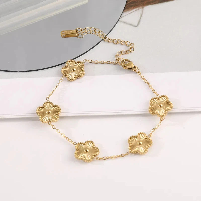 RAKOL Simple 304L Stainless Steel Flower Bracelet For Women Golden Plum Blossom Temperament Bracelet Daily Workday Jewelry Gift