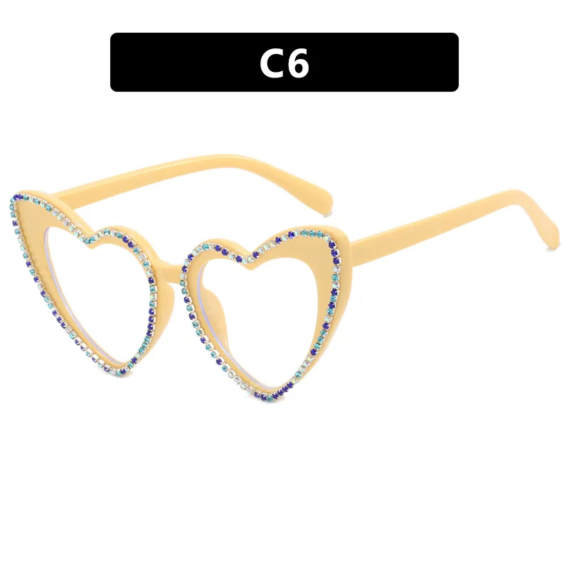 Fashion retro peach heart diamond flat glasses new anti-blue light love eyeglasses frame ladies personalised eyeglasses frame