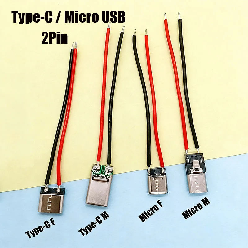 

YUXI 2Pin Micro USB Type C Male Female Jack Welding Wire Male Connector Straight For Mobile Phone Charging Port Charging Socket