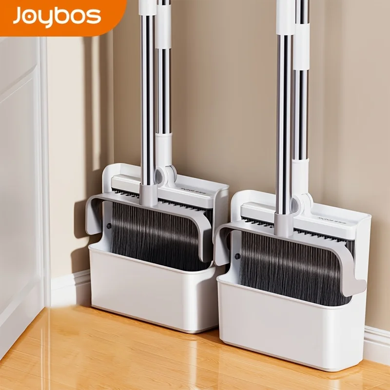 مجموعة مكنسة Joybos ذاتية التنظيف ومجارف من الفولاذ المقاوم للصدأ مقاومة للشعر للأرضيات الصلبة مكنسة منزلية فعالة لتنظيف الزوايا