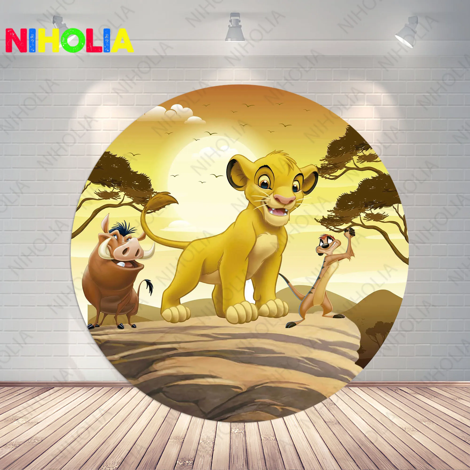 Disney Simba Lion King Backdrop Round Cover Boys Birthday Party Decoration Baby Shower Photography Background For Photo Studio