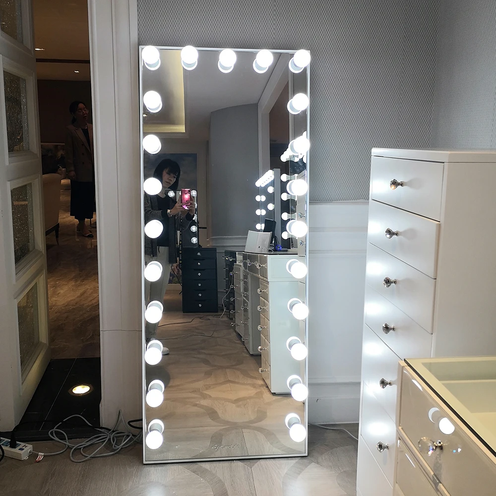 Stock en EE. UU. Espejo de tocador de Hollywood con atenuador táctil, espejo corporal de longitud completa con altavoz inalámbrico para espejo de suelo de maquillaje