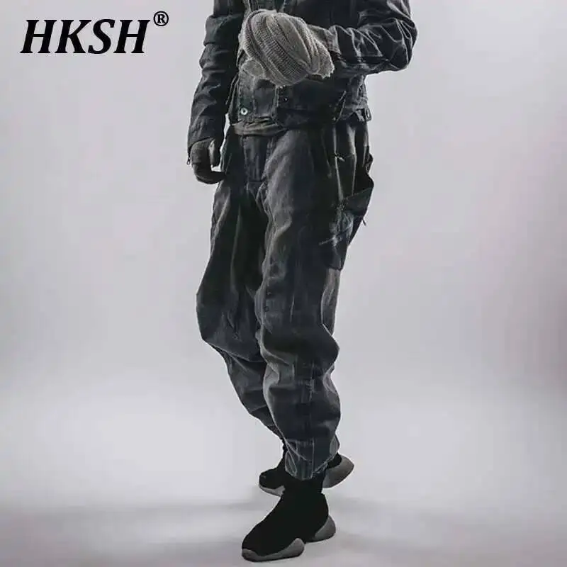 

HKSH Autumn Winter New Men's Tide Punk Waste Soil Tactical Stylish Multi Pocket Zipper Adjustable Cargo Pants Avant-Garde HK3336