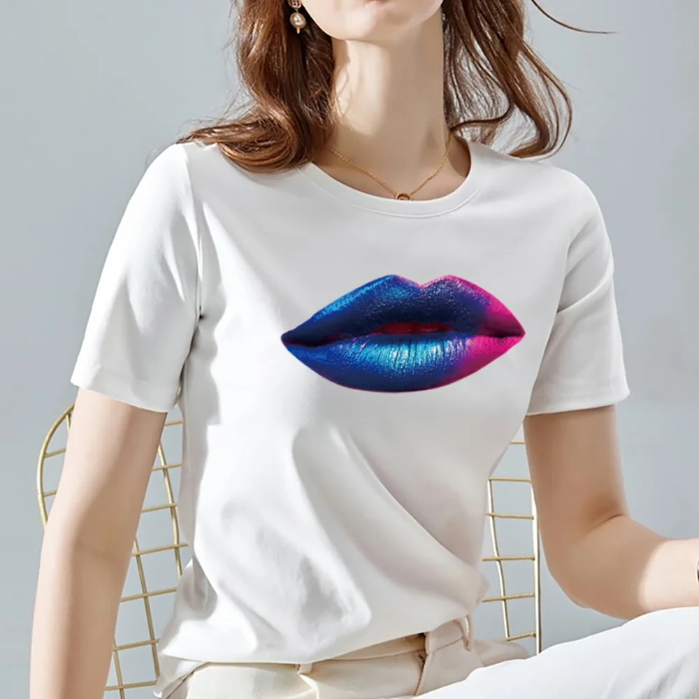 

Women's T-shirt Summer Funny Lips Printed Pattern Series O-neck Short-sleeved Top Casual All-match Short-sleeved Clothing Women