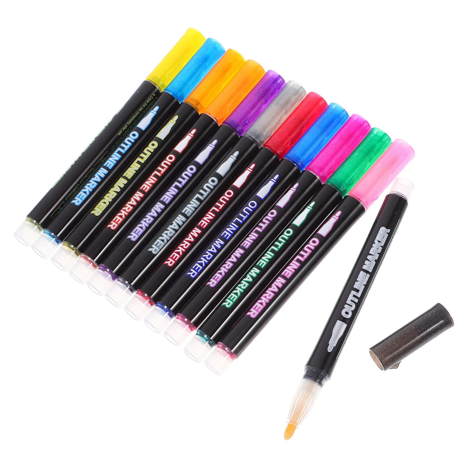 12Pcs DIY Hand Lettering Marker Pens Outline Soft Tip School Supplies Vibrant Colors Longlasting Glitter Painting