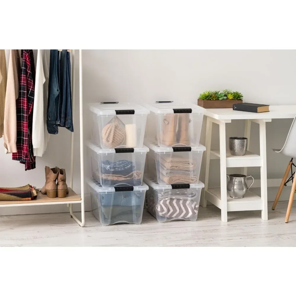

For USA 32 Qt Stackable Plastic Storage Bins with Lids, 6 Pack - BPA-Free, Made in USA - See-Through Organizing Solution