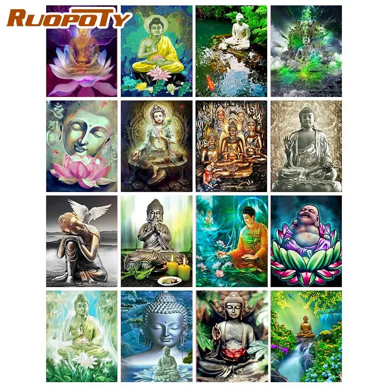 

RUOPOTY Full Drill Diamond Painting Buddha StatuePortrait Diamond Mosaic Picture Full Embroidery Modern Wall Decor