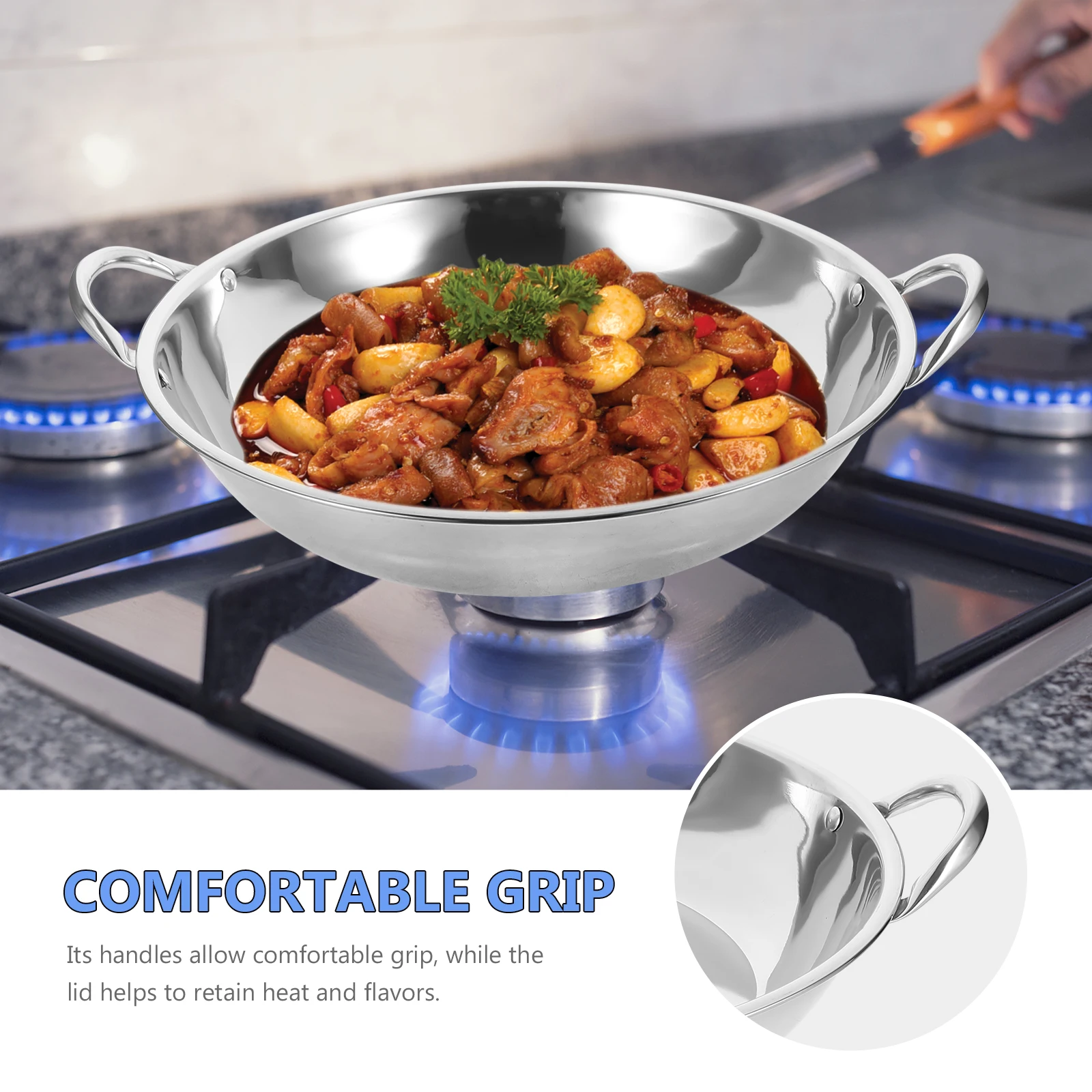 

Stainless Steel Cooking Pan Household Hot Pot Pan Double Handle Heat Resistant Kitchen Cookware For Home Restaurant Seafood
