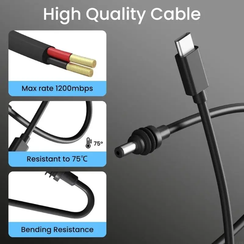 USB C to DC20V 5A Charging Cable Cord 5W Input Compatibles Various PD65W Sources Optional Length F19E