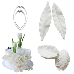 Tulip Leaves Flower Veiners &Cutters Silicone Mold Chocolate Fondant Sugarcraft Moulds Cake Decorating Tool Baking Forms