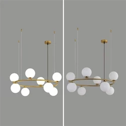 Nordic Creative Pendant Lights Modern Milk White Glass Ball Chandeliers Height Adjustable Gold Black Metal G9 Bulb Hanging Lamp