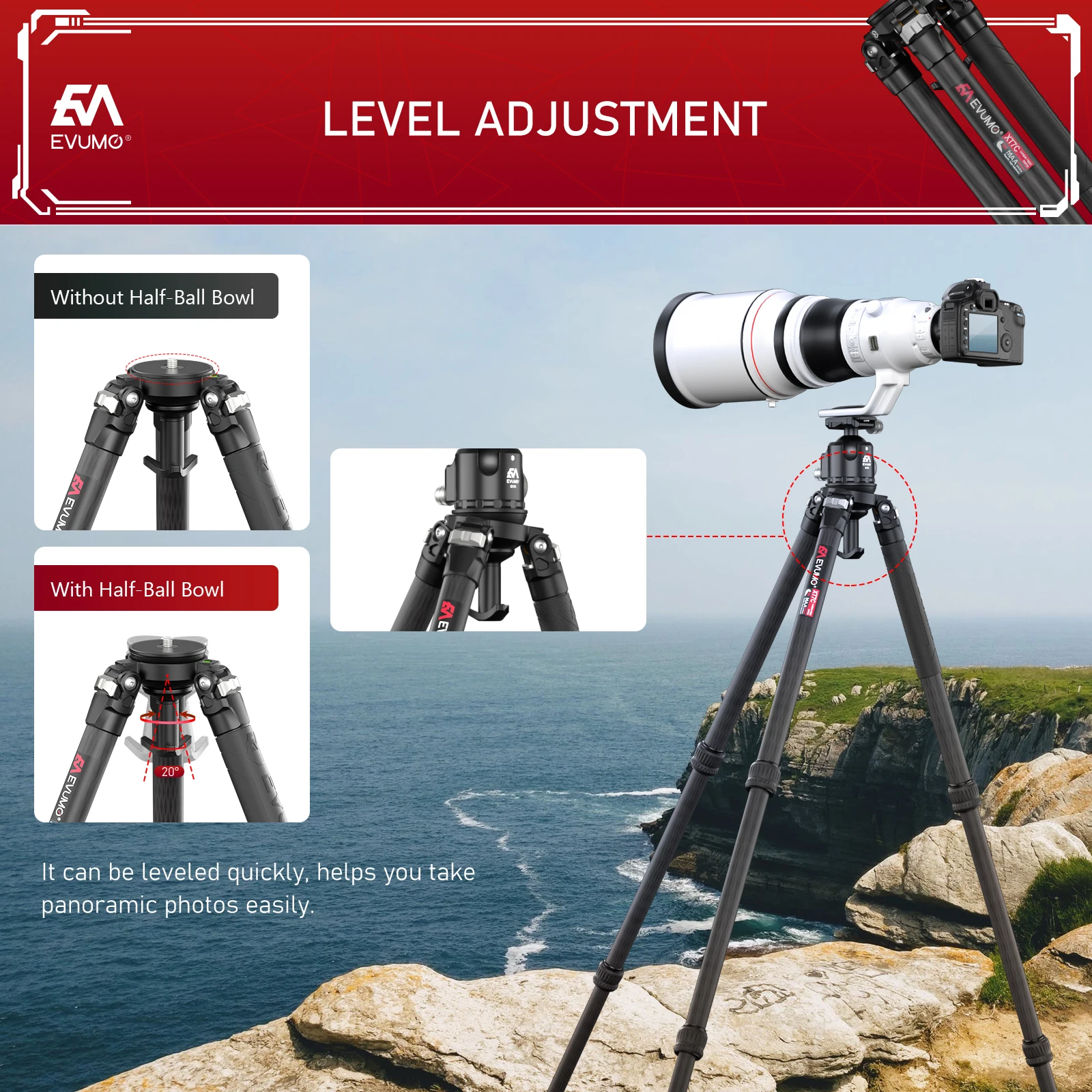 Carbon Fiber Tripod for Camera Flexible Professional Camera Tripod Phone Stand Monopod Camcorder 32mm Tube Max Load 44lbs/20kg