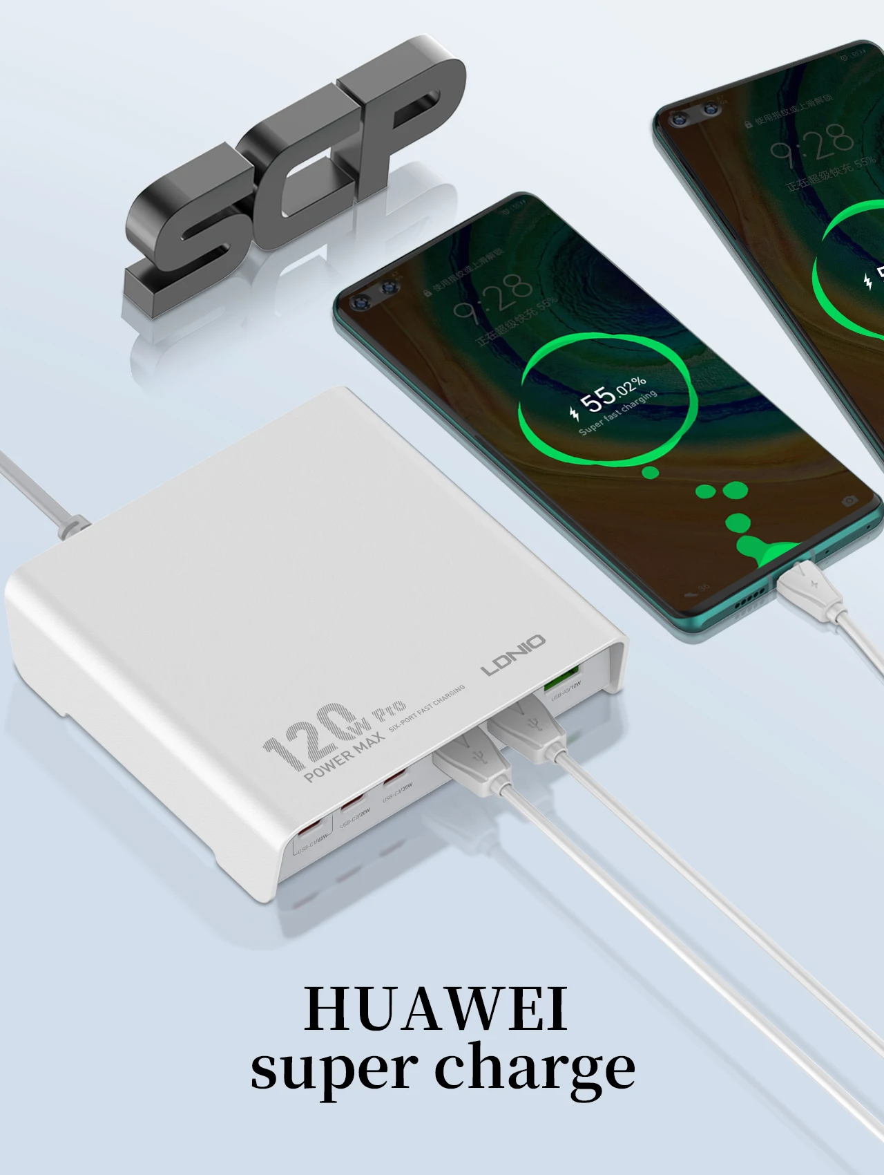 LDNIO 120W GaN 6 Port Type USB C Charging Station Hub Block  Desktop Charger Power Strip Adapter 3 USB C 3 USB A  High Power