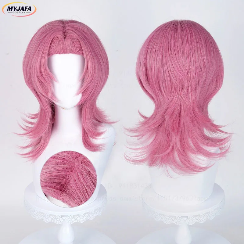 

Saja Boys Romance Cosplay Wig Kpop Demon Hunters 48cm Deep Pink Heat Resistant Synthetic Hair Anime Movie Wigs + Wig Cap