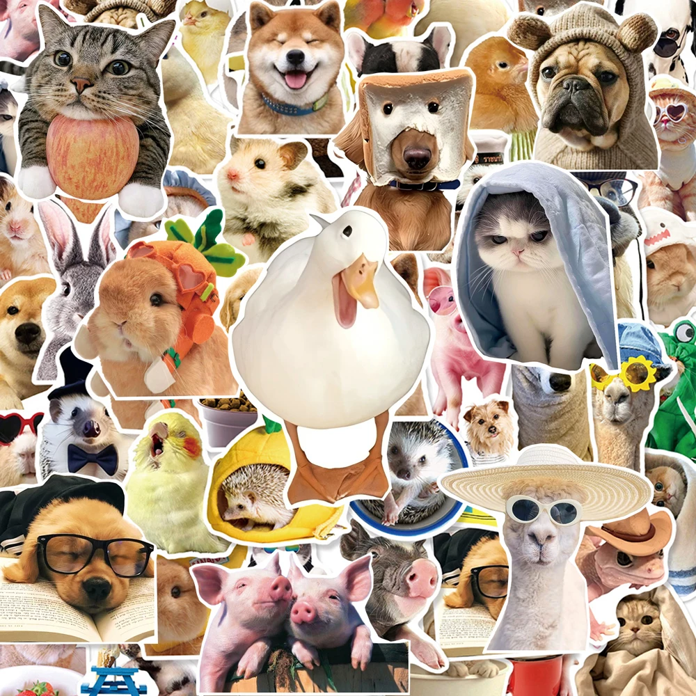 10/30/50pcs Cartoon Cute Mixed Animal Meme Stickers Kawaii Cat Hamster Dog Sticker Water Bottle Laptop Phone Waterproof Decals