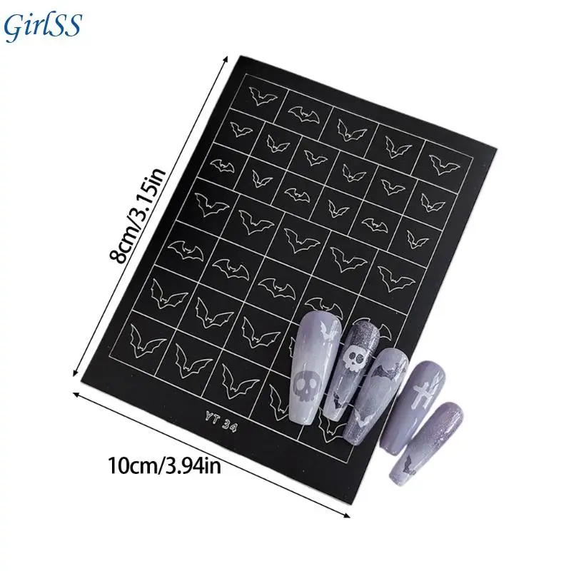 ملصقات أظافر الهالوين على الفور لاصقة على شكل هيكل عظمي مخيف لتزيين الأظافر للحفلات T4MB