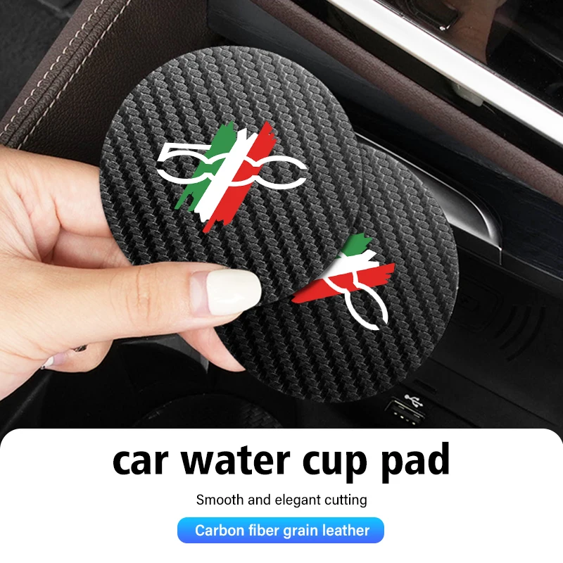 2pcs Car Cup Holder Insert Pad Anti-Slip Mat Emblem Coaster For Fiat 500 500C 2012 500X 500L Abarth 695