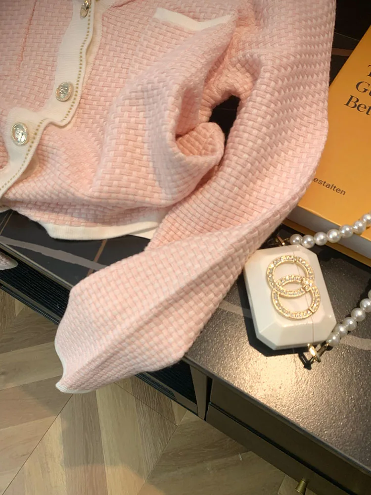 2023 Autumn Winter Women Pink Knitted Cardigans Sweater Loose Japanese Sweet Single Breasted Sailor Collar Jumper Preppy Style