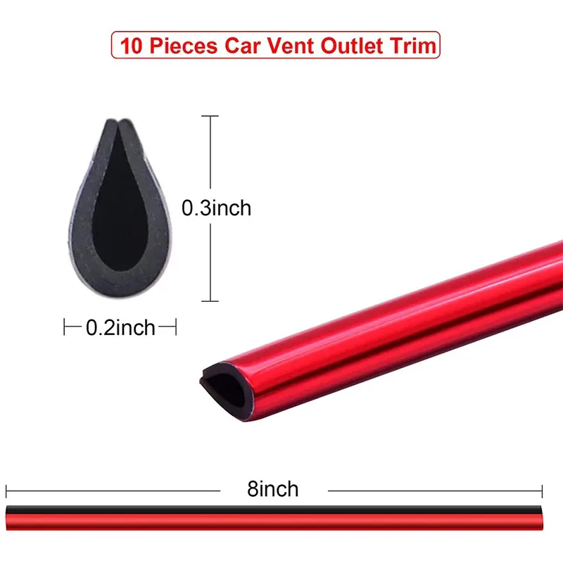 10/20Pcs 20cm Car Air Conditioner Outlet Decorative U Shape Moulding Trim Decor Strips Car Styling