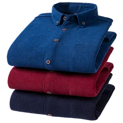2024 Men's Large Size Corduroy Fleece Warm Plaid Classic Style Regular Fit Velvet Thick Casual Shirt  Brand Clothes Plus L-6XL