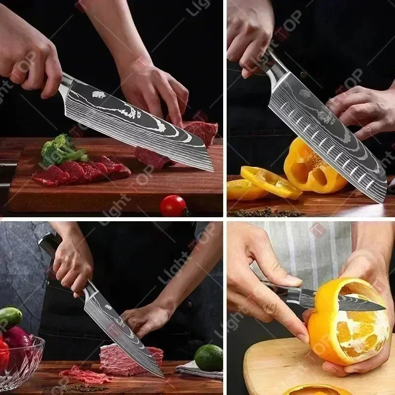 6PCS Damascus Knife Scissor Set Japanese Santoku Knife Ultra-Sharp Cooking Chef Knife Professional Boning Knife Meat Cutting