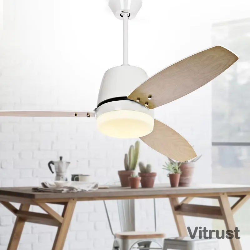 Modern Nordic Ceiling Fan Lamp Dining Room Bedroom Reversible Fan Light with Remote Control 42/52 Inch