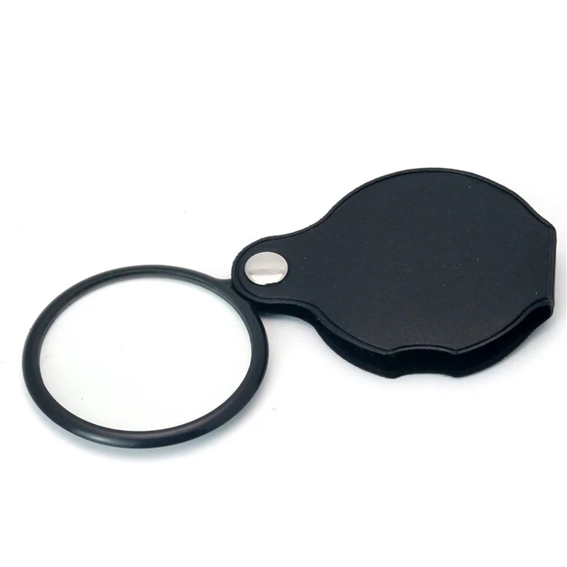 

A02F-5Pcs Folding Fold Away Pocket Magnifying Glass Magnifier Lens 3X Magnification Folding Leather Case Magnifying Glass