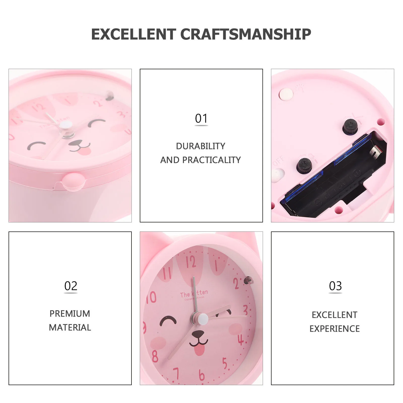 

Cartoon Cat Alarm Lovely Ear Design Non-Ticking Silent Desk Clock For Bedroom Dorm Room Decor Small Table Clock Home