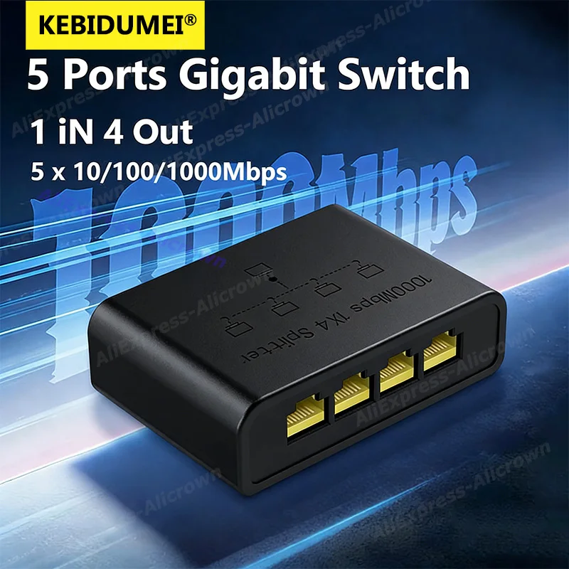 

KEBIDUMEI 1 вход 4 выхода, гигабитный Ethernet-коммутатор, сетевой порт Ethernet RJ45, 100/1000 Мбит/с, разветвитель-расширитель для подключения к сетевому кабелю