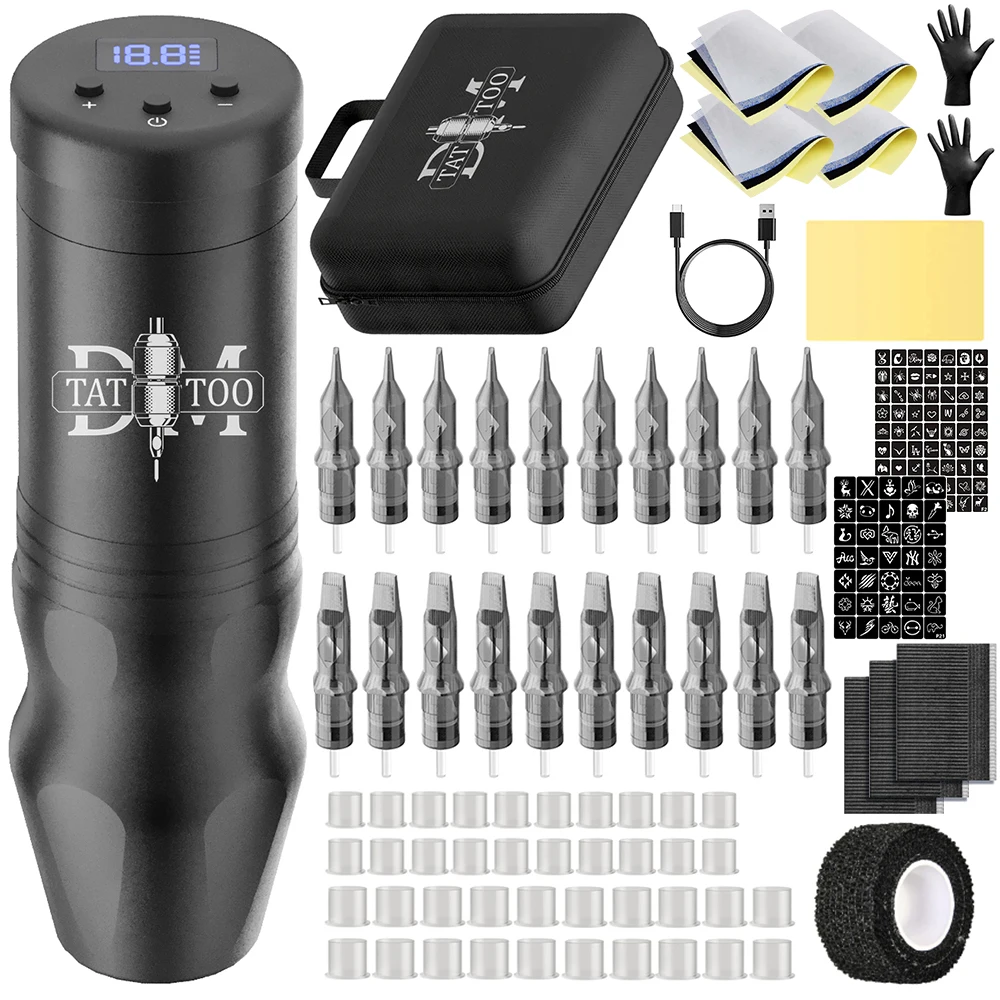 Tattoo Kit Wireless Tattoo Machine Pen Kit High Quality Tattoo Pen With 20Cs Mixed Cartridge Needles For Tattoo Artist