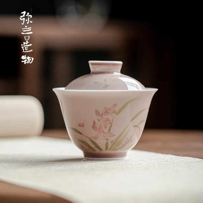 

Большая керамическая орхидея Gaiwan с ручной росписью на тонких стенках, ручная работа, чашка для чая Gongfu, удобная большая чаша для чая