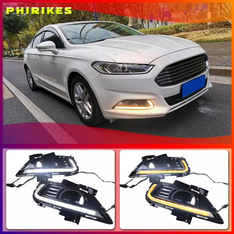

Дневные ходовые огни 2 шт. для Ford Mondeo Fusion 2013 2014 2015 2016 Автомобильные дневные ходовые огни 12 В светодиодные с поворотным желтым реле аксессуары