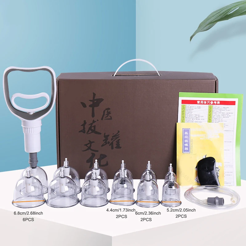 

12 Cups Body Cupping Therapy Set Chinese Acupuncture Massage with Pump Vacuum Suction Massager 4 Size Cupping Cup for Cellulite