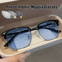 Gafas fotocromáticas inteligentes con cambio de Color, lentes fotocromáticas con dioptrías de 0 a-4,0, Marco medio cuadrado Vintage