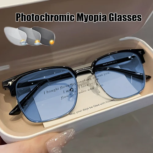 Gafas fotocromáticas inteligentes con cambio de Color, lentes fotocromáticas con dioptrías de 0 a-4,0, Marco medio cuadrado Vintage