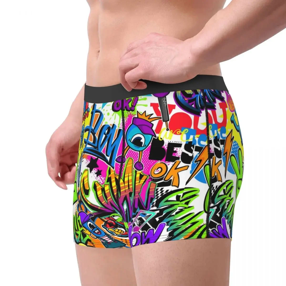 Graffiti Tropic-Sous-vêtements pour hommes, Boxer Wow, culotte drôle, caleçon taille moyenne pour homme