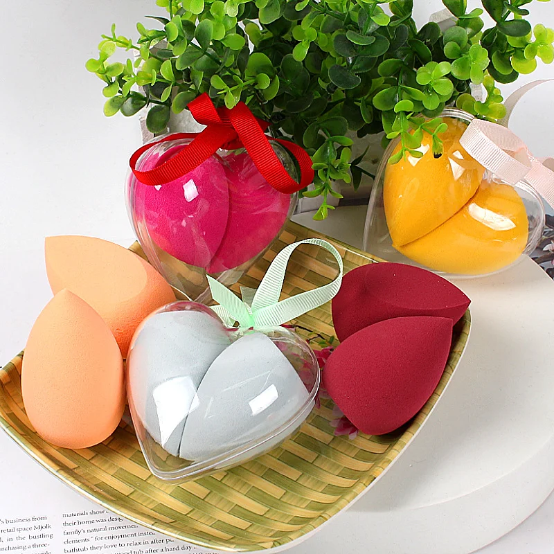 2 pc/set esponja de maquiagem caixa em forma de coração material sem látex cosméticos pó puff fundação uso ferramentas de maquiagem de beleza kawaii