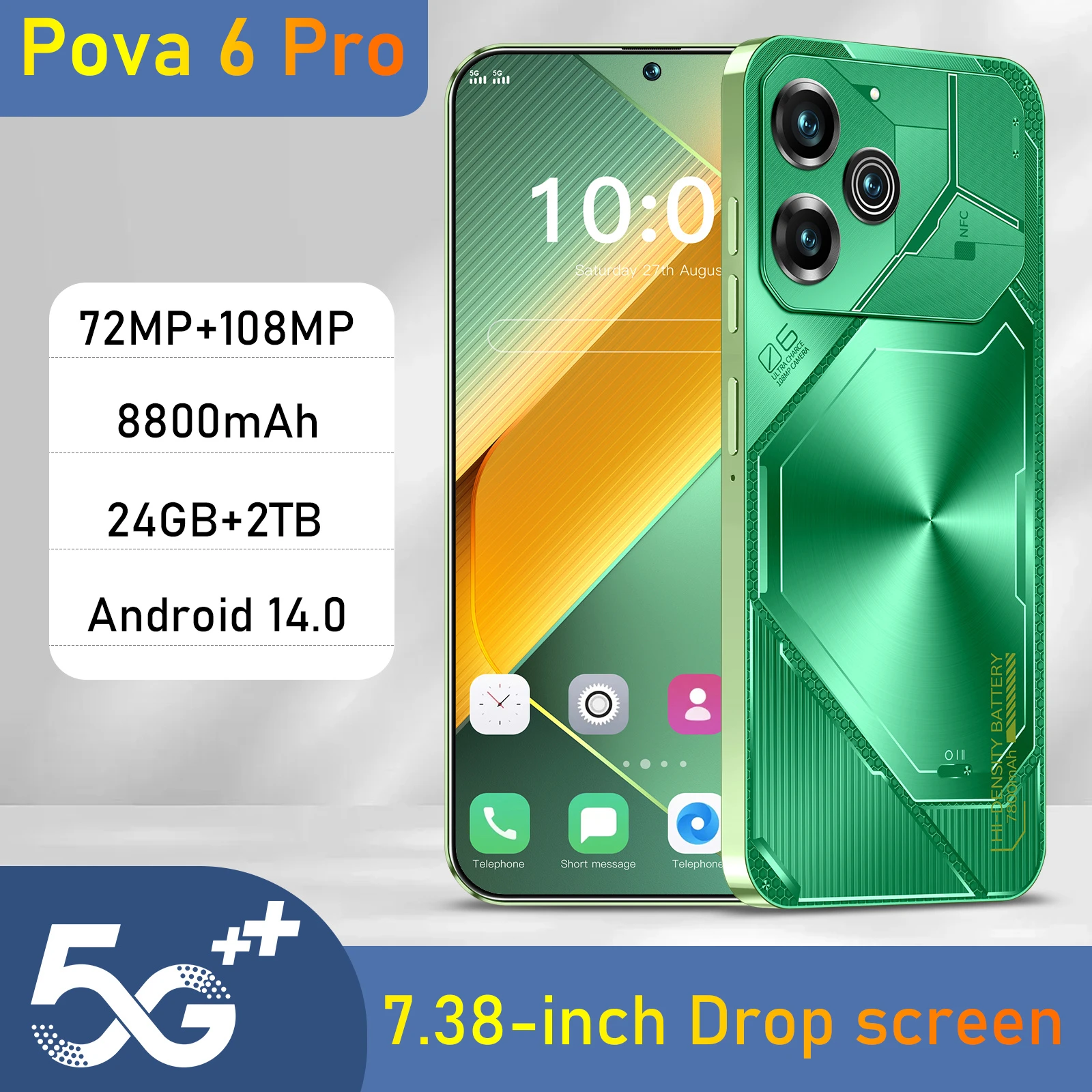 

Original Pova 6 Pro Smartphone 5G Snapdeagon8 Gen3 7.3inch 24GB+2TB Cell Phone DualSIM MobilePhones 72+108MP Android14 Unlocked