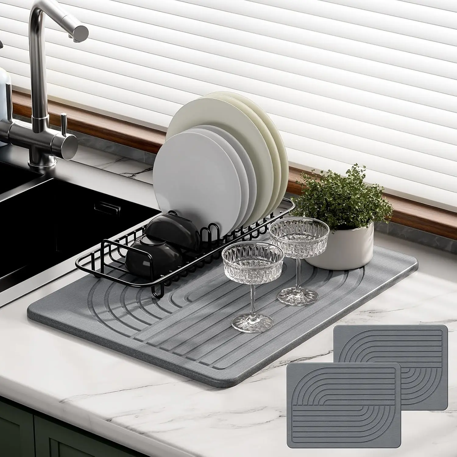 

2-Pack Stone Dish Drying Mat for Kitchen Counter, Diatomaceous Earth Drying Mat Pad, 15.8"x11.8" Super Absorbent Drying