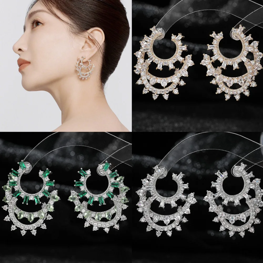 

Missvikki Luxury Crystal Green Zircon Stud Earrings Simple Clear Color Round Vintage Wedding Jewelry For Women Daily Fashion