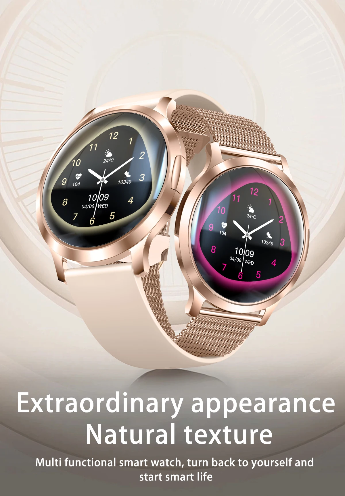 Neue Damen-Smartwatch, 1,32 Zoll, AMOLED, voller Touchscreen, Bluetooth-Anruf, Blutdruck, IP68, wasserdicht, NFC, 7,3 mm, ultradünnes Armband – Detail 1
