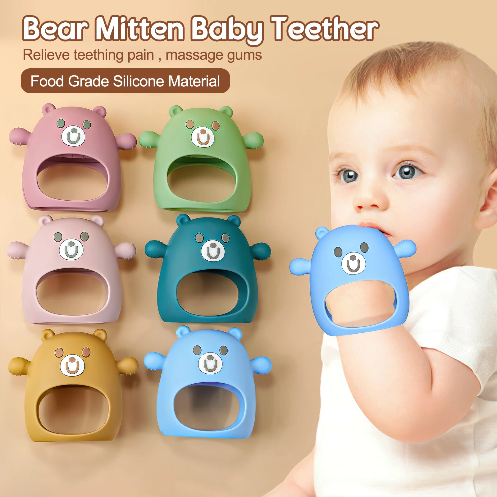 1Pcs Baby Silicone Teethers Cute Bear Food Grade Silicones Rodent Toys Fox Shapes Teething Toys BPA Free Infant Glove Teether