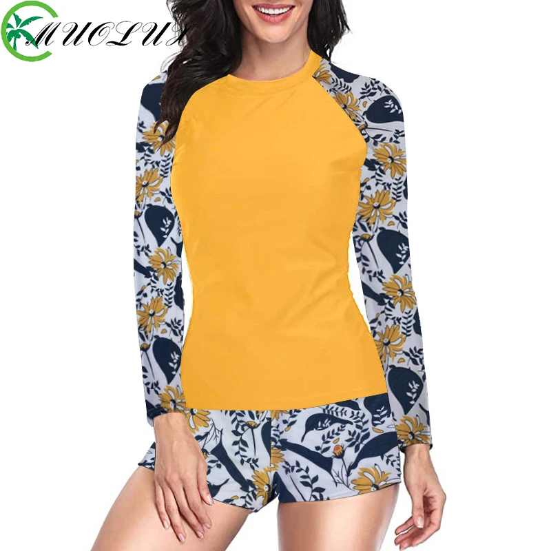 

Female Swimwear 2024 Long Sleeve 2-Piece Rashguard Swimsuits Plus Size Tankini Sets Summer Sport Beachwear Bathing Suit Boyleg