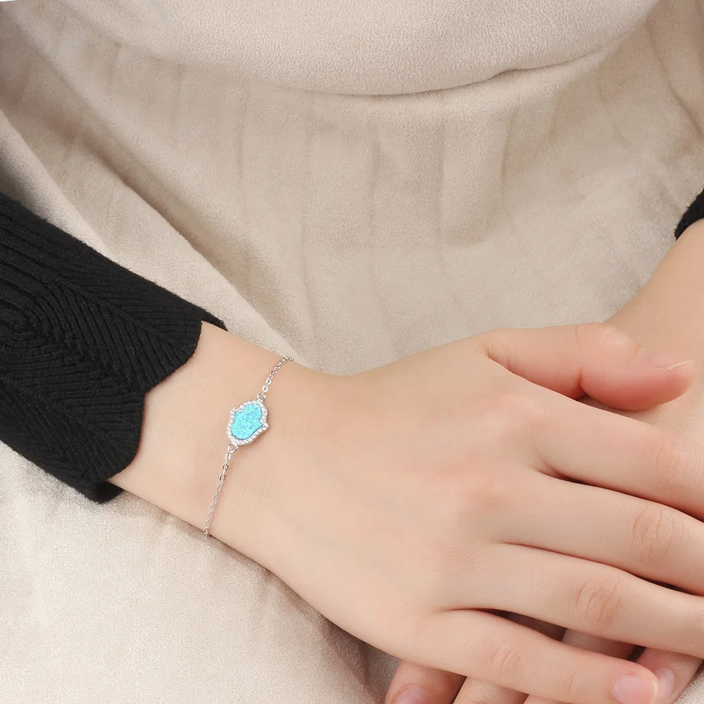 New Light Luxury Inlaid Opal Fashion 925 Sterling Silver gold plated opal hasam hand Bracelet for women