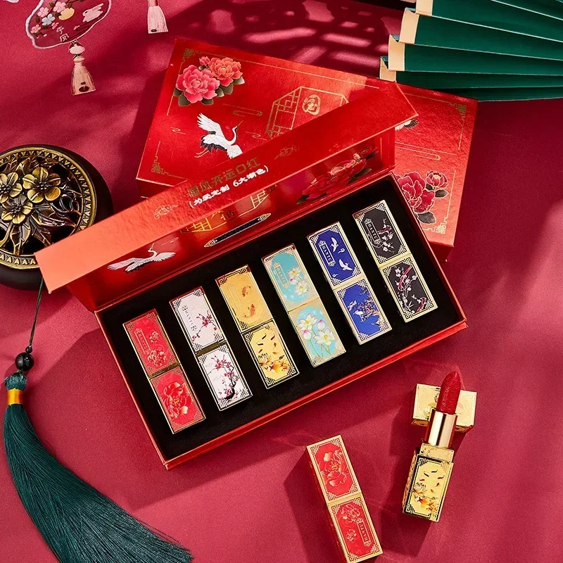 Moisturizing Chinese Style Carved Lipstick Set Forbidden City Christmas Gift Box Show Whiteness New Year Makeup Cosmetic