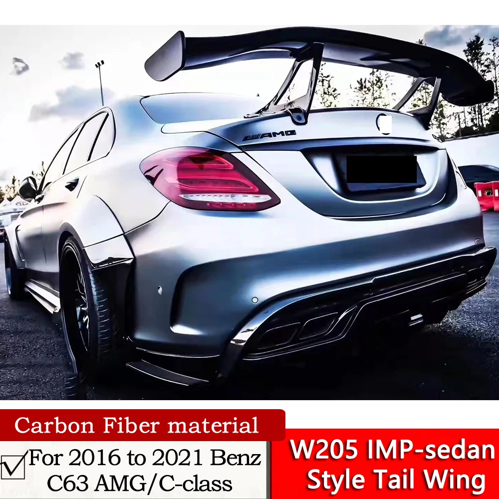 W205 IMP-sedan Style Tail Wing For 2016 to 2021 Benz C63 AMG/C-class Four Door Version Carbon Fiber Material Boot Spoiler