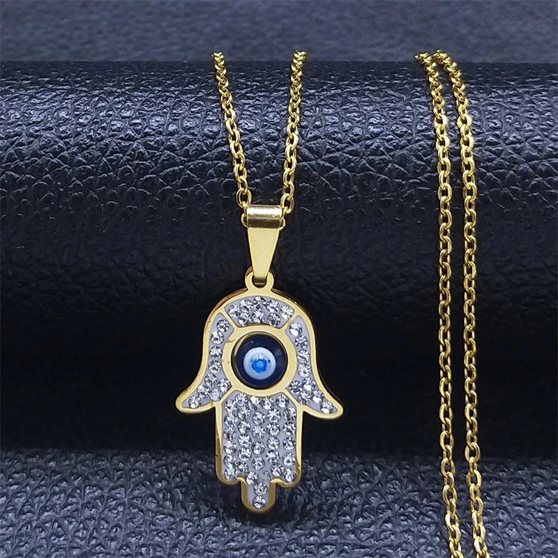 Griechisches Auge Fatima Hand Halskette für Frauen Männer Edelstahl Türkisch Böse Blaue Augenschutz Kette Islamischer Schmuck N8041S01 – Detail 11